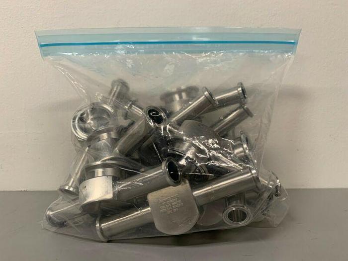 Used Lot of 13 - 3 Way Stainless Steel Tee w/ 3/4" Sanitary Fittings & 1 1/2" Center