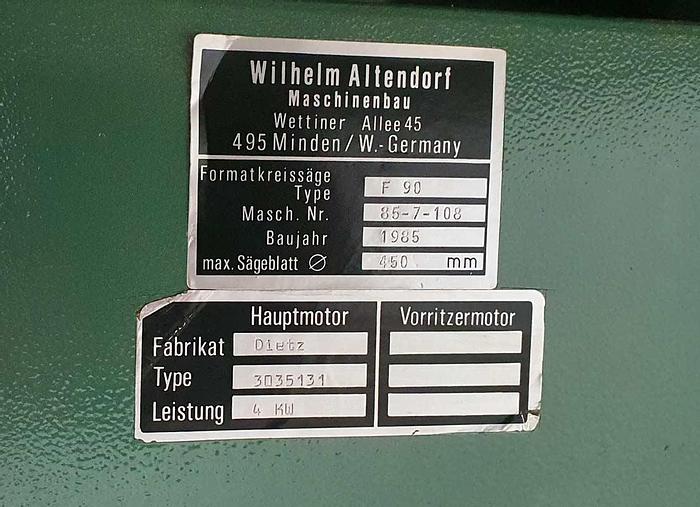 Used Altendorf F 90  Format panel saw, year 1985