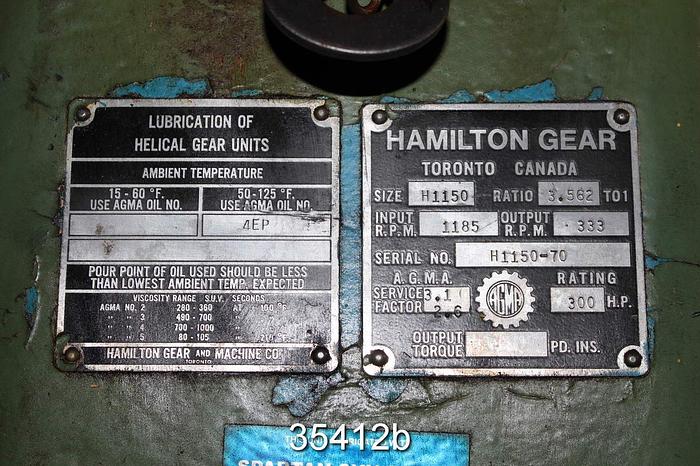 Used Hamilton H1150 Gear Reducer, 3.562/1 Ratio, 300Hp #35412