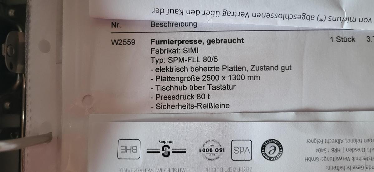 Gebraucht Simi Furnierpresse
