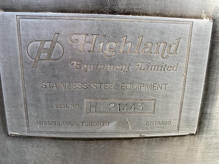 Used Highland 300 Gallon Stainless Steel Mix Tank