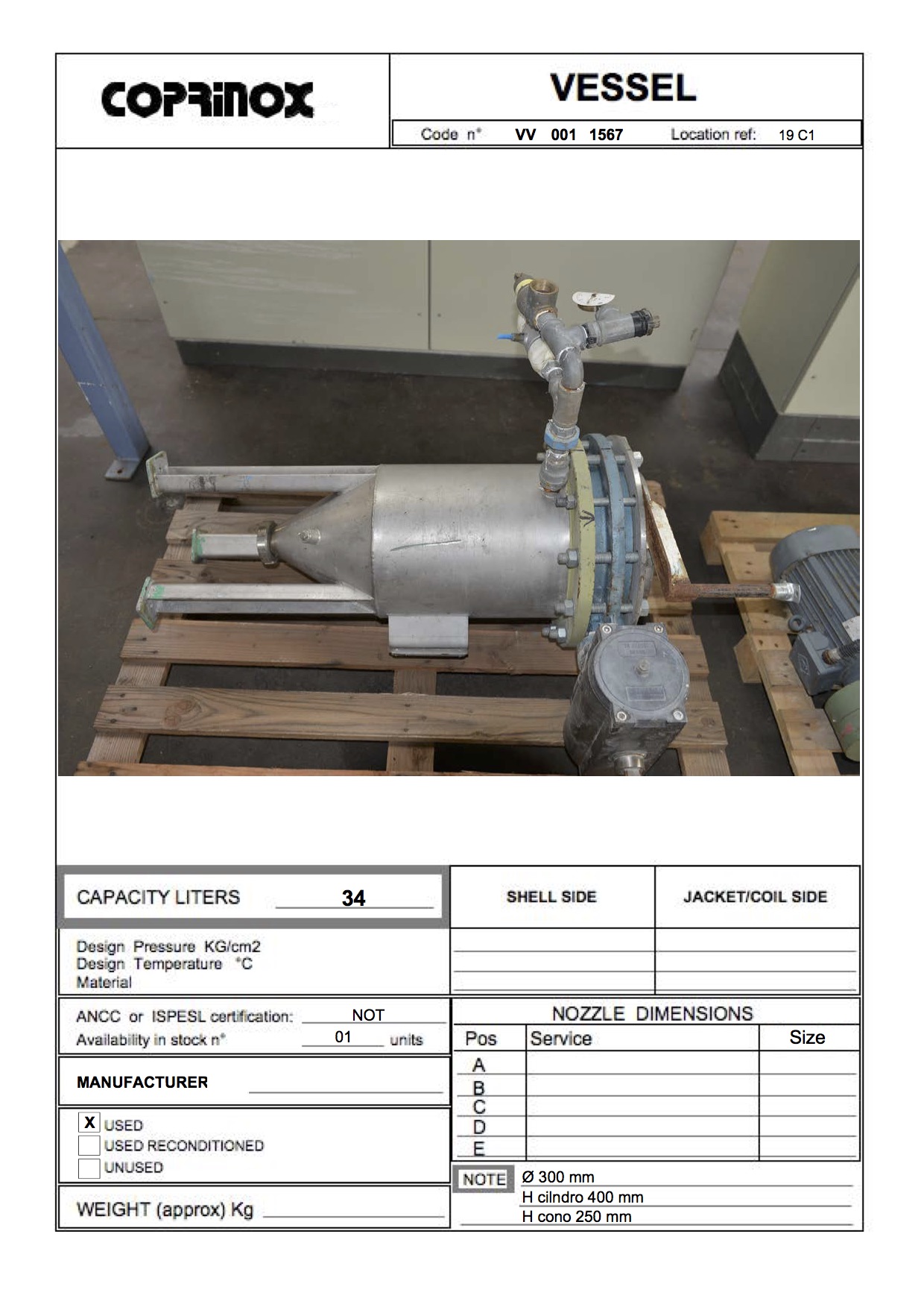 Used Serbatoio verticale da 34 litri
