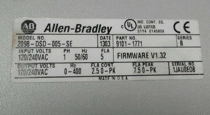 Used ALLEN BRADLEY 2098-DSD-005-SE ULTRA 3000 SERVO DRIVE 120/240V-AC D573707 UPS RED
