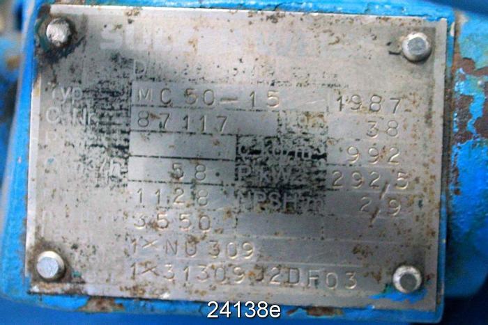 Used Sulzer Weise MC 50-15 Mc 50 -15 Pump, 255 Gpm, 3700 Ft Head, 3600 Rpm #24138