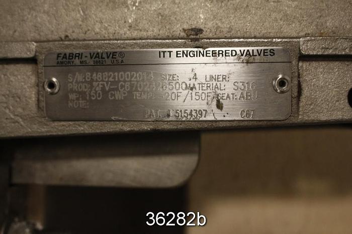 Used Fabri 4" Hand Operated Knife Gate Valve #36282