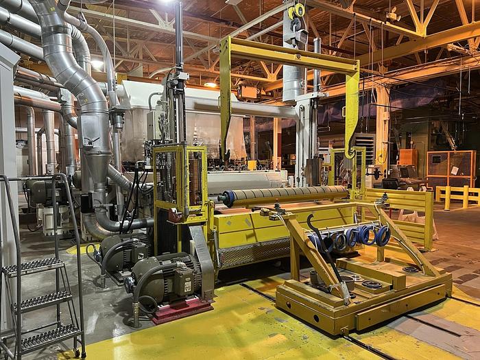 Used 84" ASSOCIATED MACHINE DESIGN TWO DRUM SLITTER REWINDER 4500 FPM 66" DIAMETER