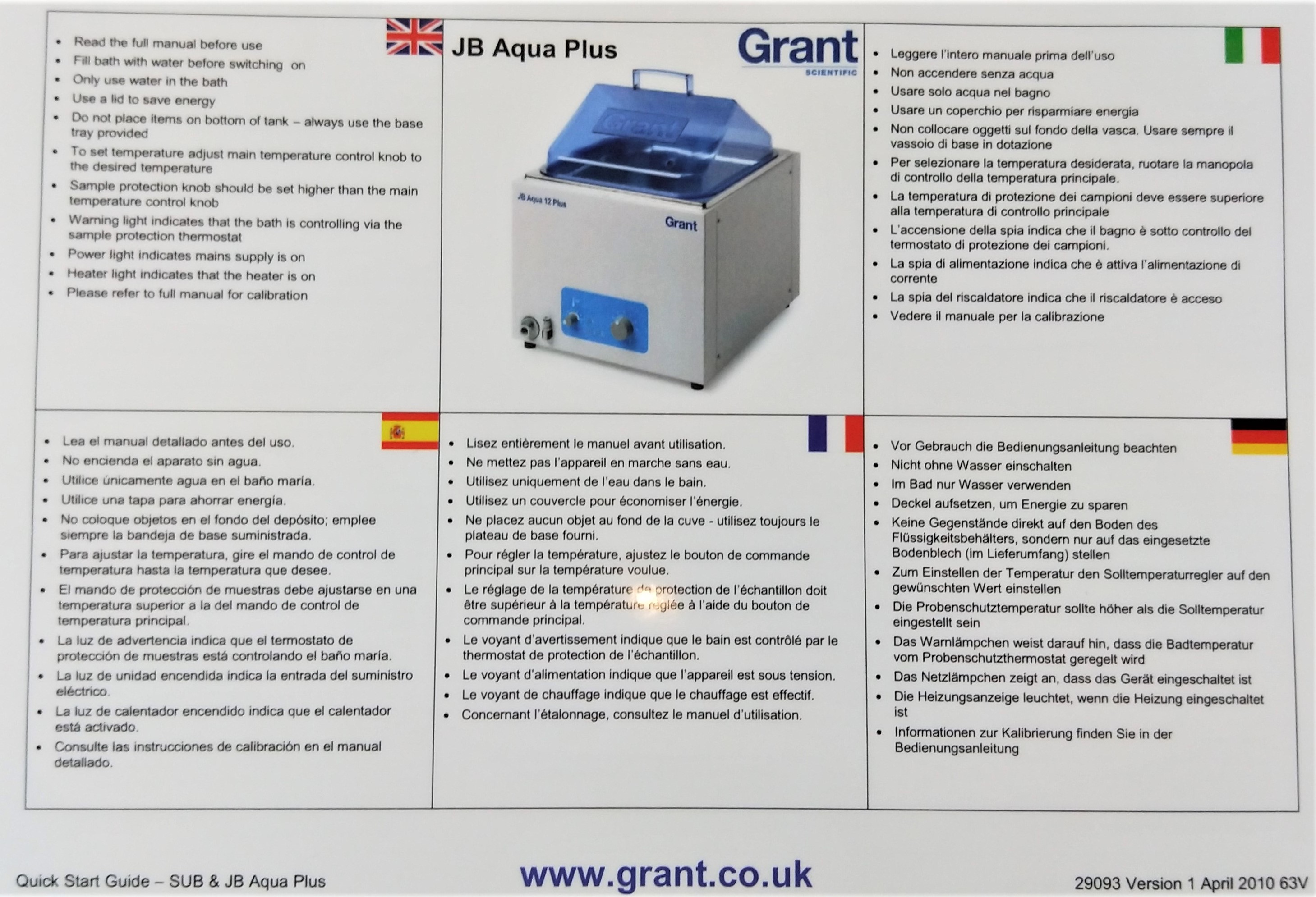 New Open Box Grant JB Aqua 2L Plus Analog Water Bath - 2L