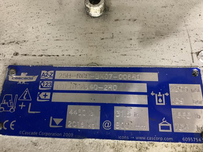 Used 8,000 POUND TOYOTA FORKLIFT MODEL 7FGCU35 WITH 63" CASCADE PAPER CLAMP