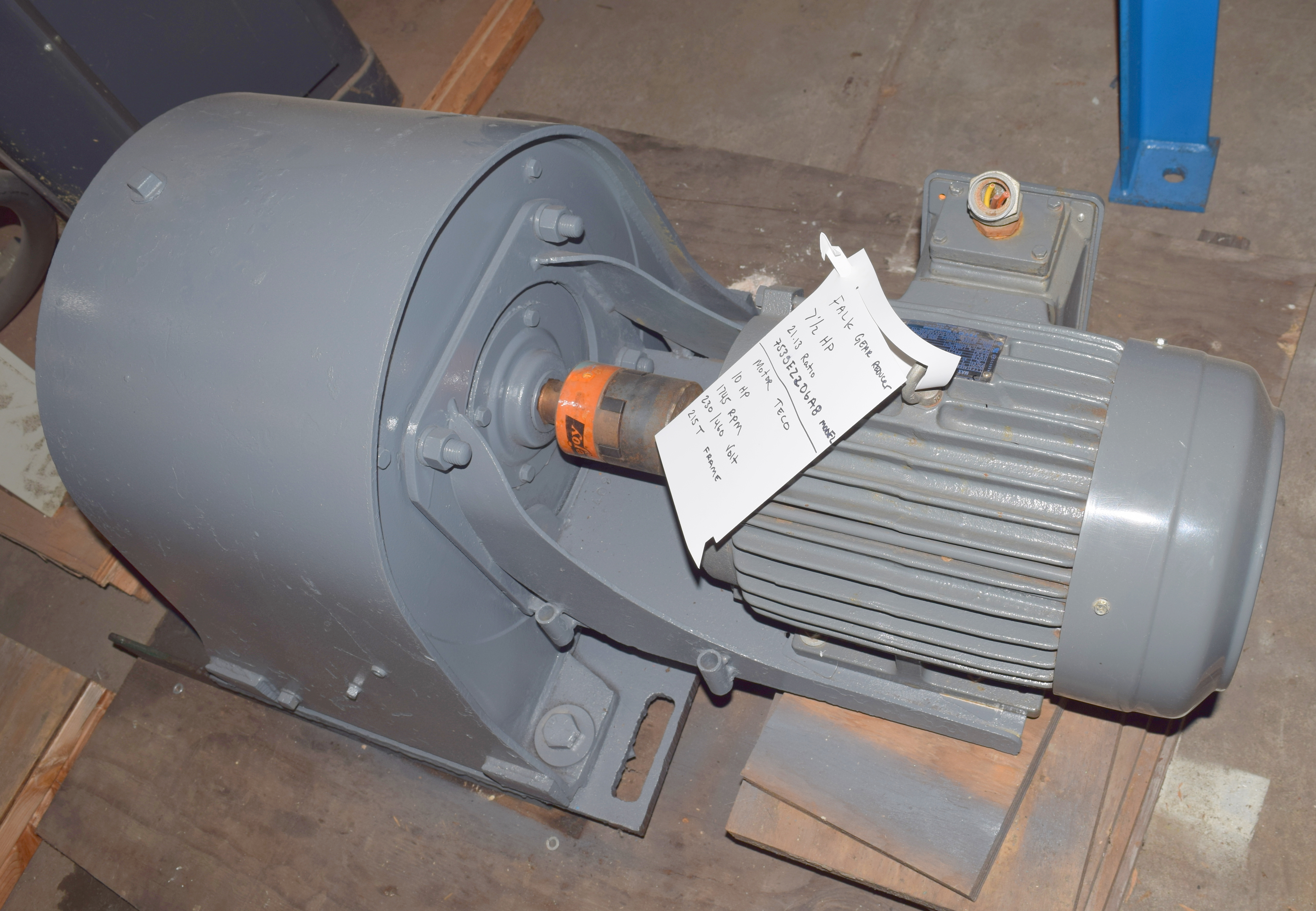 Used Falk gear reducer 82 rpm gearbox, used 82rpm falk motor reducer, 82rpm gear reducer, Teco Westinghouse10HP