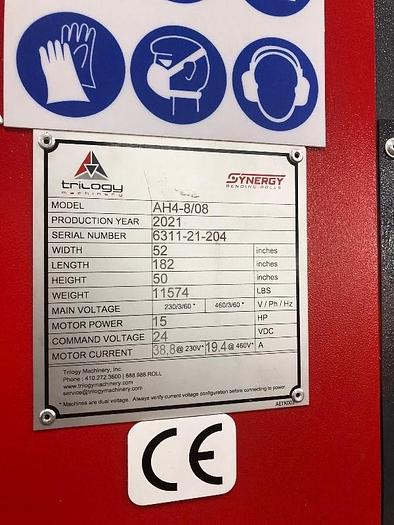 Used 2021 Synergy Hydraulic 4 Roll Plate Bending Roll AH4-8/08
