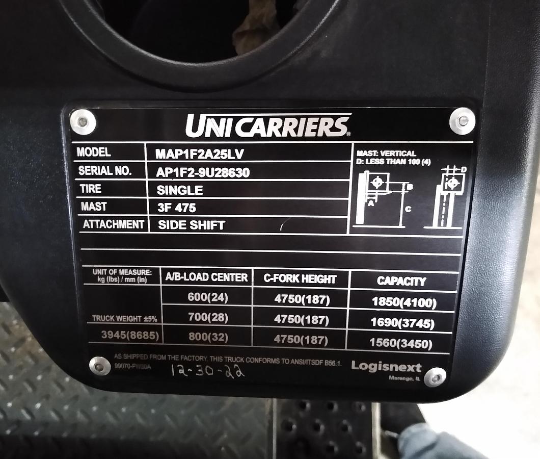 Used 2022 Unicarriers 5,000 LB LP Gas Pneumatic Tire Forklift