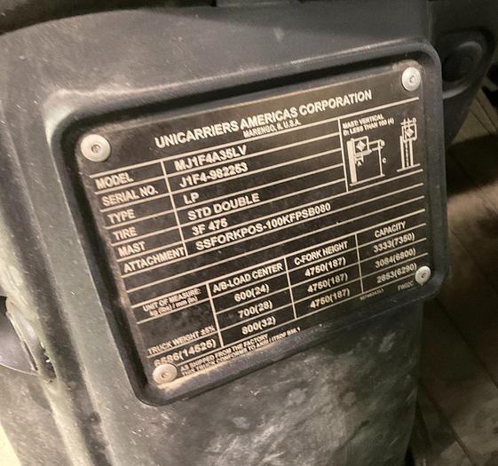 Used 2018 Unicarriers 8,000 LB Forklift MJ1F4835LU