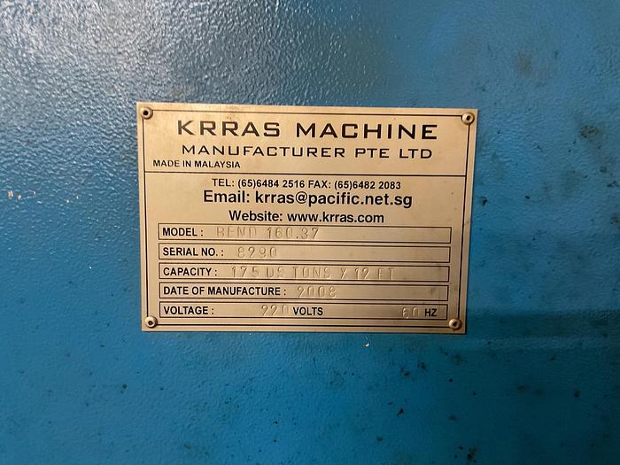 Used 2008 Krras 12' x 175 Ton Hydraulic Press Brake Bend 160.37