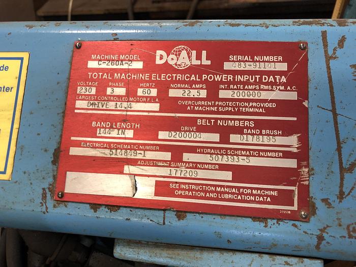 Used DoAll 10" x 12" Automatic Bandsaw C260A