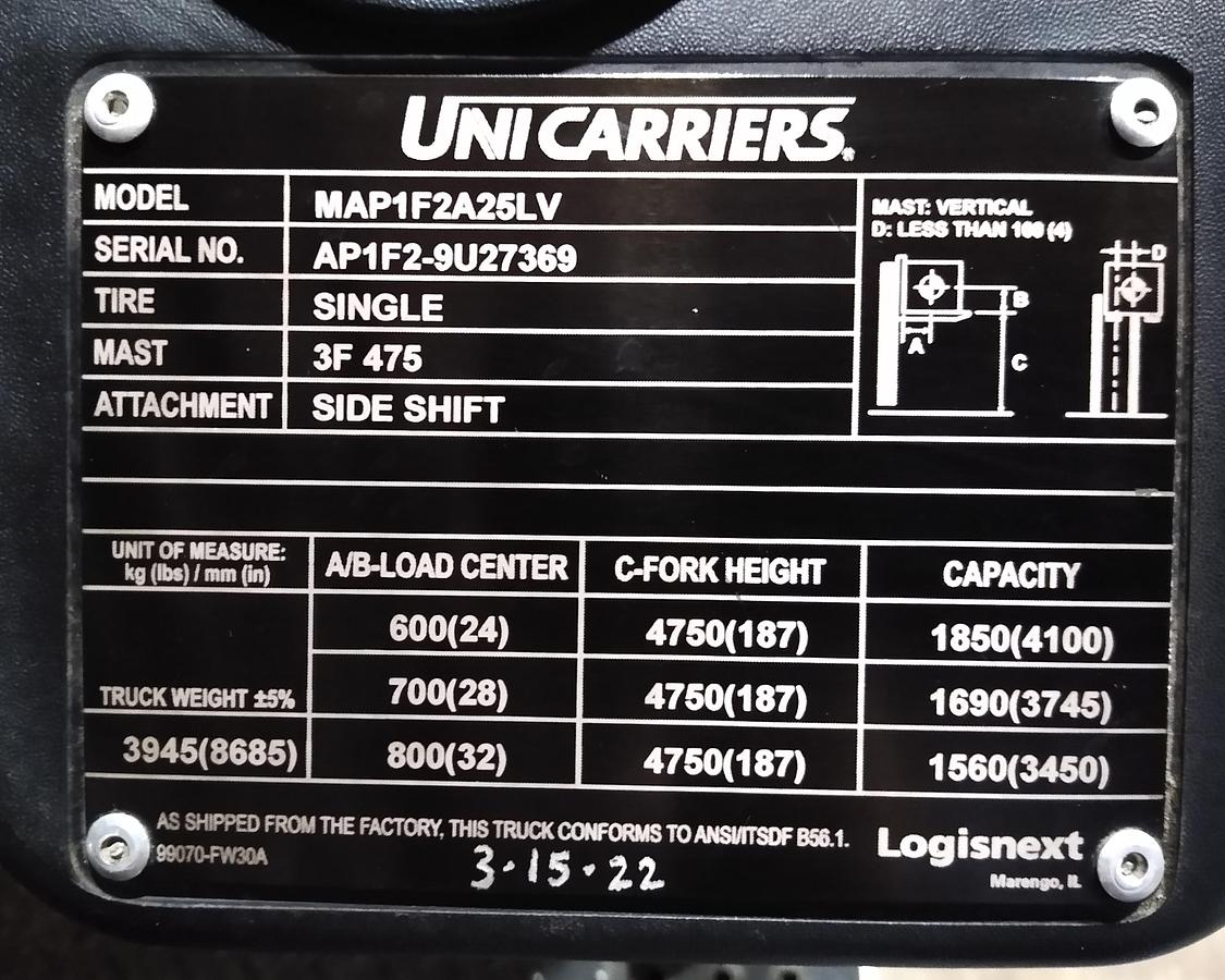 Used 2022 Unicarriers MAPIF2A25LV