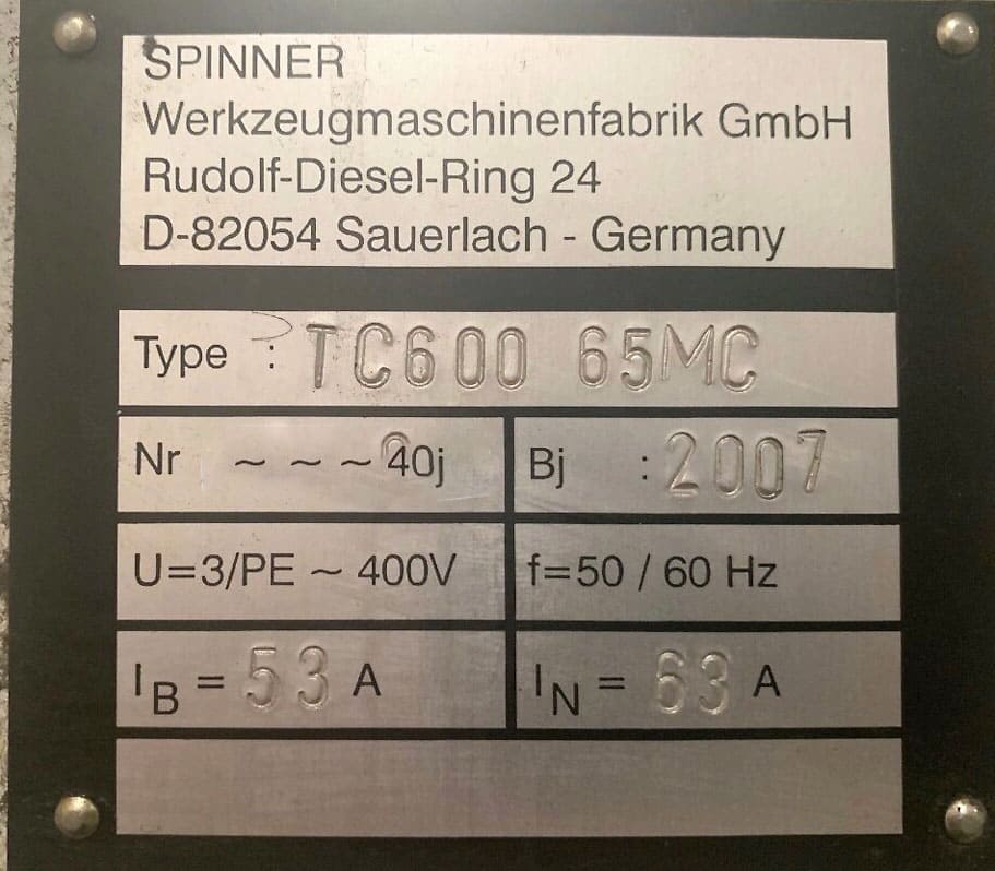 Used  Spinner TC 600-65 MC - CNC Lathe - 2007