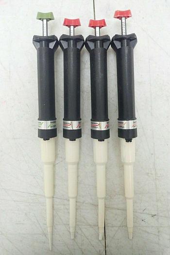 Used Lot of 4 Oxford 10-50 40-200 50-200 µL Sampler System Adjustable Pipettes