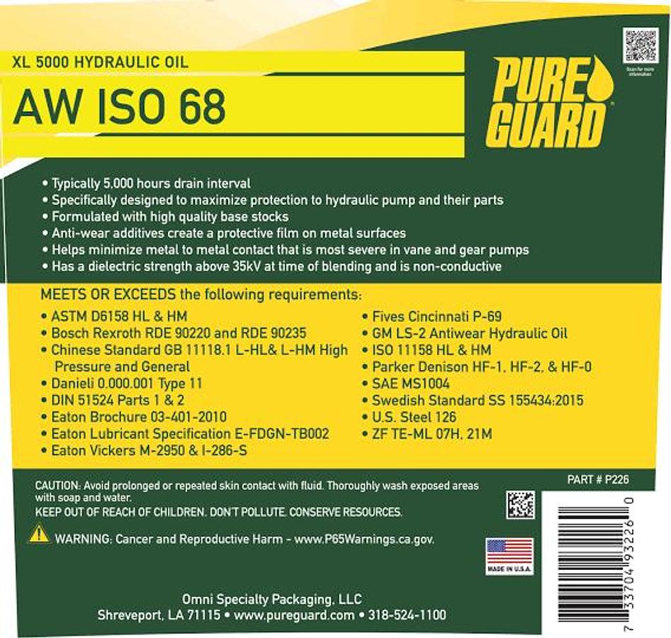 PURE GUARD ACEITE HYD XL-3000 AW68 BARRIL 200LTS