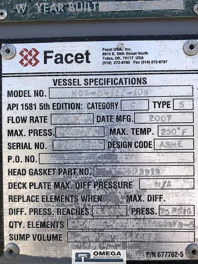 Used Unit #: 17581 - 2007 Isuzu chassis, Facet filter vessel.