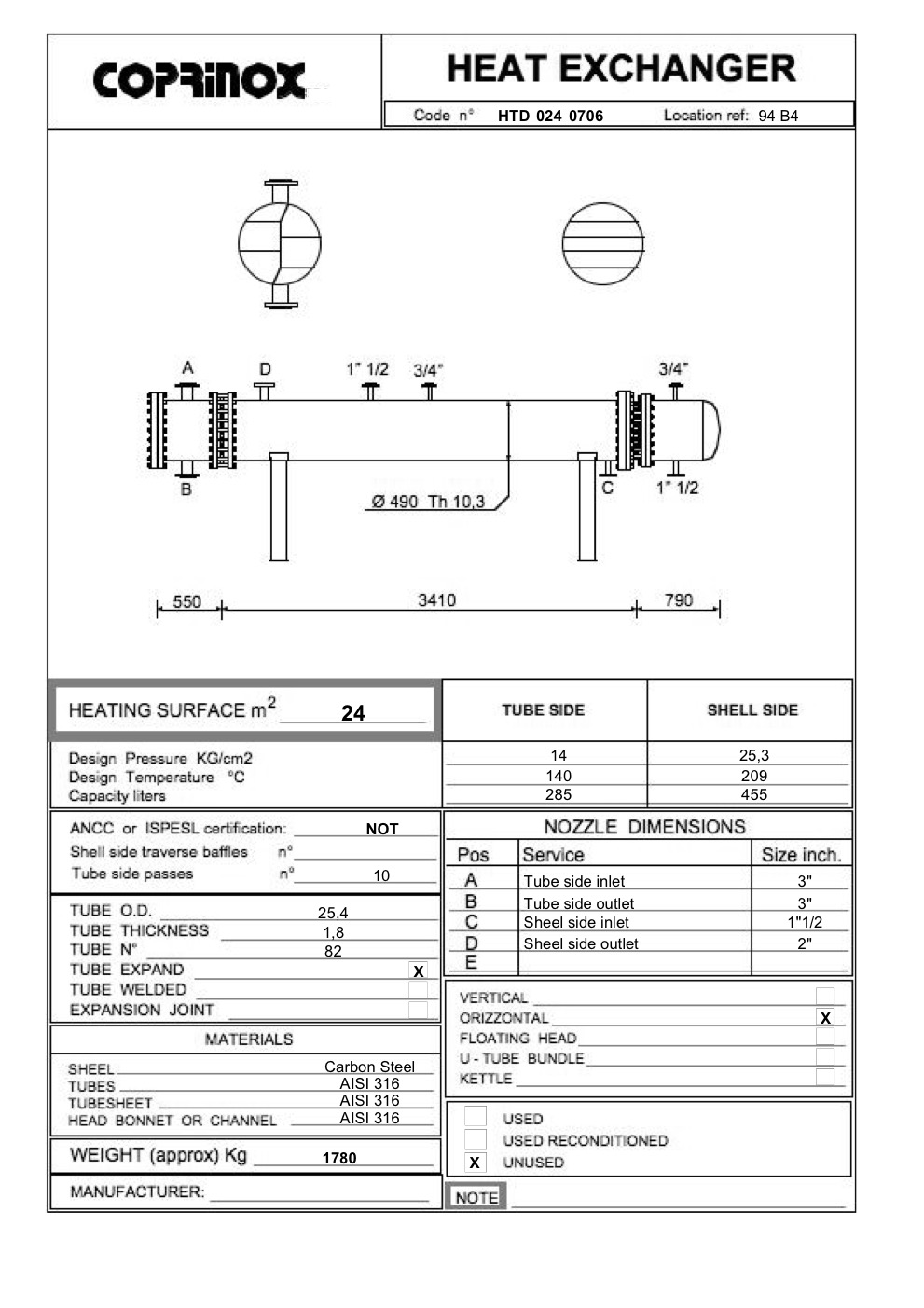Used 24 square meter heat exchanger