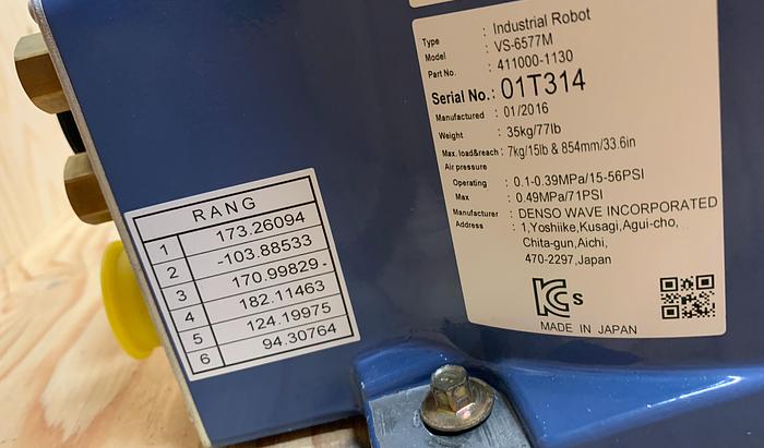 Used DENSO VS-6577M 6 AXIS CNC ROBOT 7 KG X 854MM REACH RC8 CONTROLLER MINT