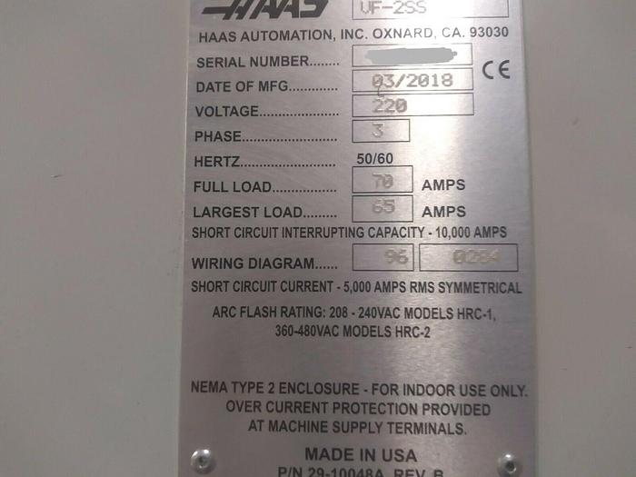 Used 2018 HAAS VF-2SS 4-Axis CNC Vertical Machining Center