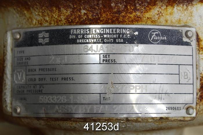 Used Farris Engineering 64JA13-170 2xJx3 Pressure Relief Valve #41253