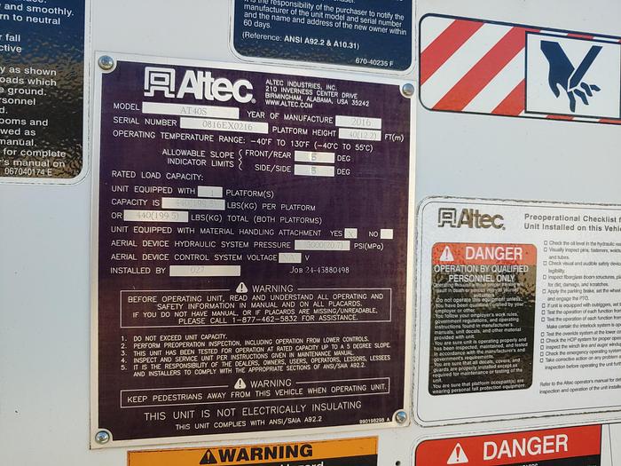 Used 01651 Altec AT40S 45ft Bucket Boom on 2016 Ford F550