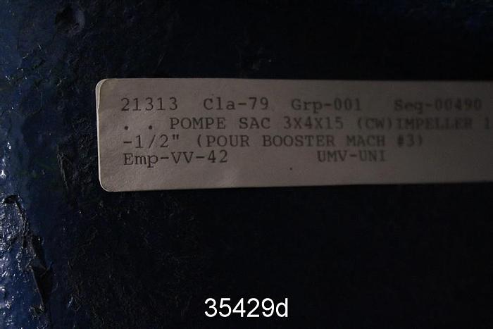 Used Allis Chalmers Type S 3x4x15 Double Suction Pump, 14.5" Impeller #35429