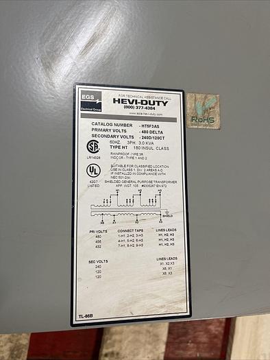Used HT5F3AS EGS 3KVA Hevi-Duty Transformer