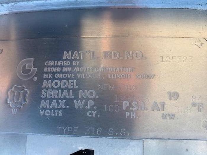 Used 300 Gallon Groen Jacketed Steam Mix Kettle with Sweep Surface Agitation NEM-300