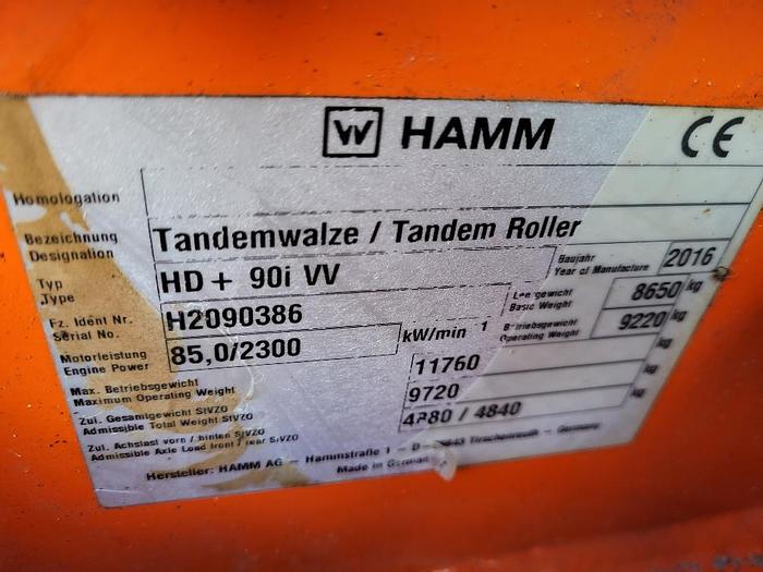 Used 2016 HAMM HD+90i VV