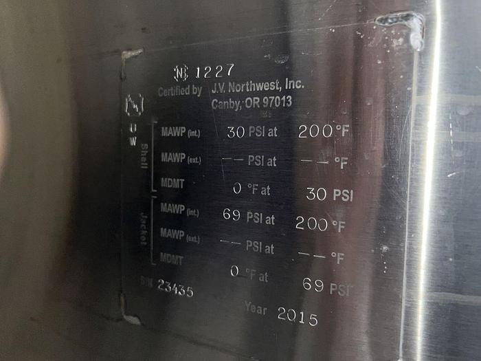 Used Tank, 1,550 Gallon, Stainless Steel, Jacket, 50 BBL Brite Tank, #S744692
