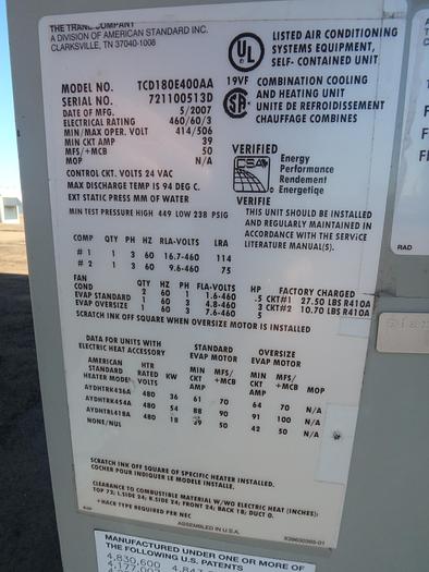 Used Trane TCD180E400AA Air Handler