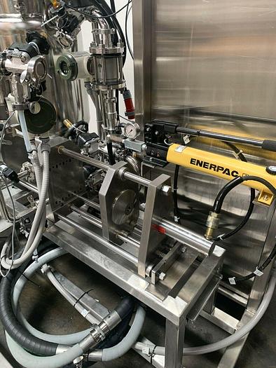 Used Sartorius Filtration Skid w/ Filter Press, 75 L Jacketed Tank & Tri-clover Pump