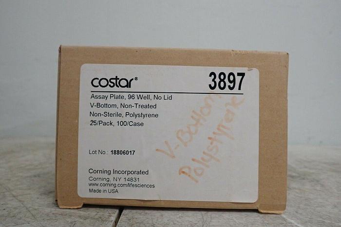 Used Corning Costar 3897 Assay Plate, 96 Well, No Lid V-Bottom, 25/Pack