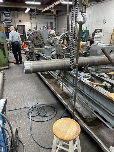 Used 1974 Cincinnati Engine Lathe, Model LR, 36" Swing, 27" Swing over Cross Slide, 216" Between Centers, 640 RPM, (2) Steady Rests, Threading, 24" 4 Jaw Chuck.