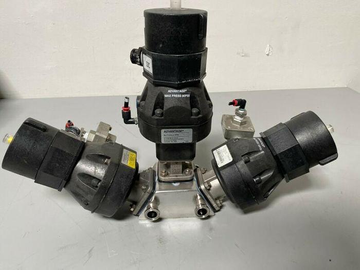 Used 3 ITT Pure-Flo A108 Stainless Steel Diaphragm Valves w/ Position Monitor