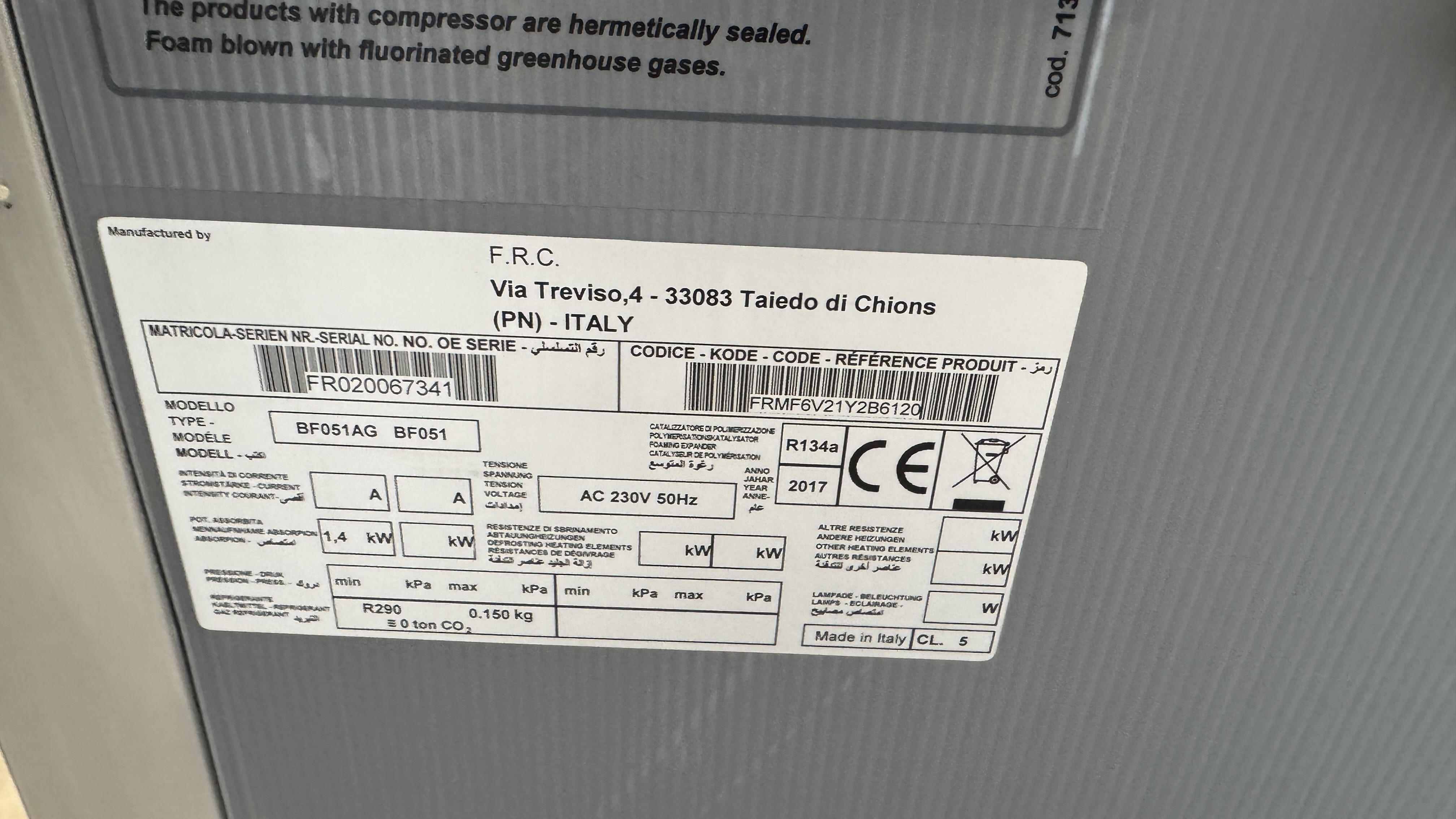 Used Blastchiller Metos BF051 -2017 #2598