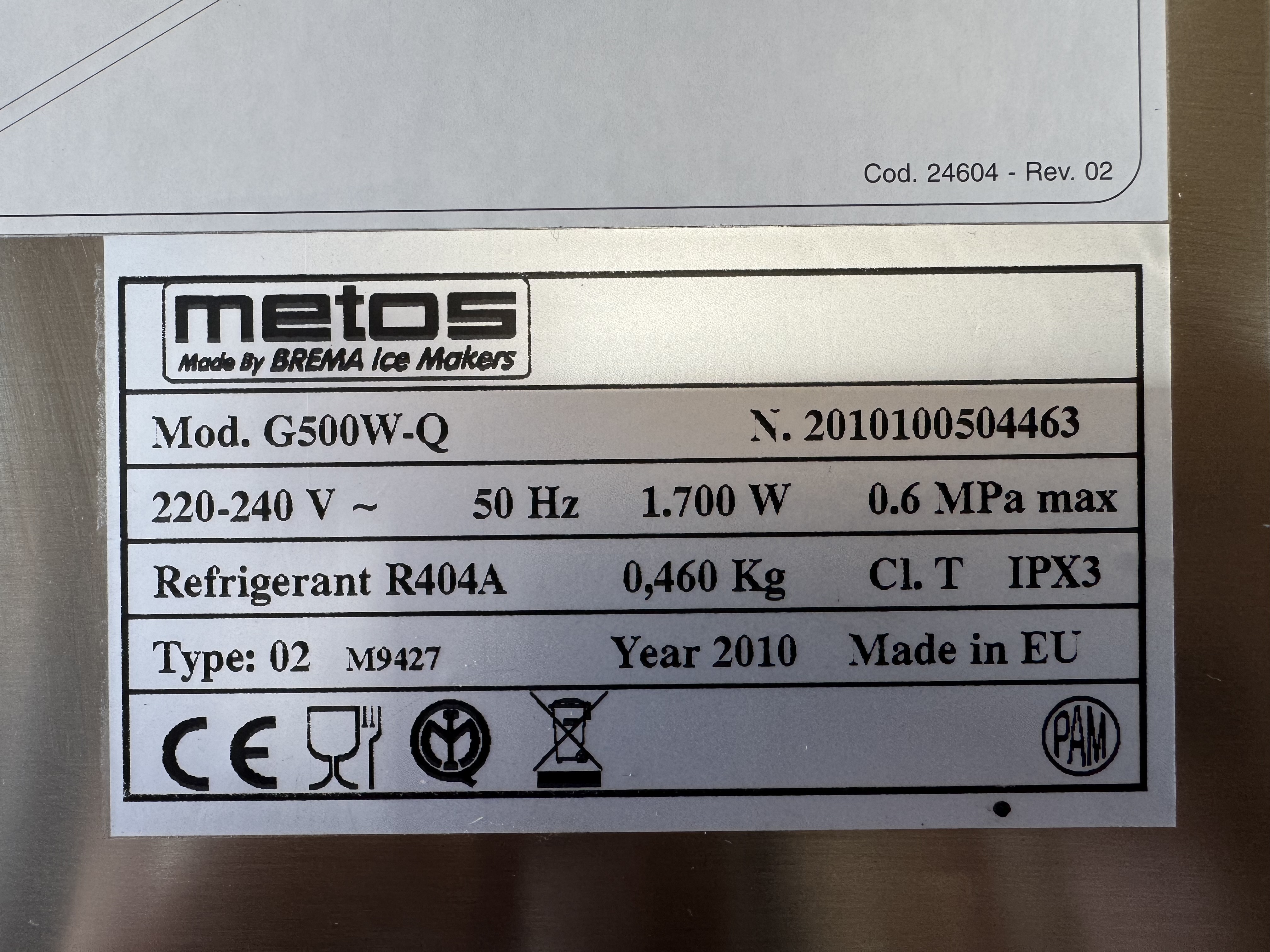 Used Ismaskin Metos G500W-Q och Roller bin#2962