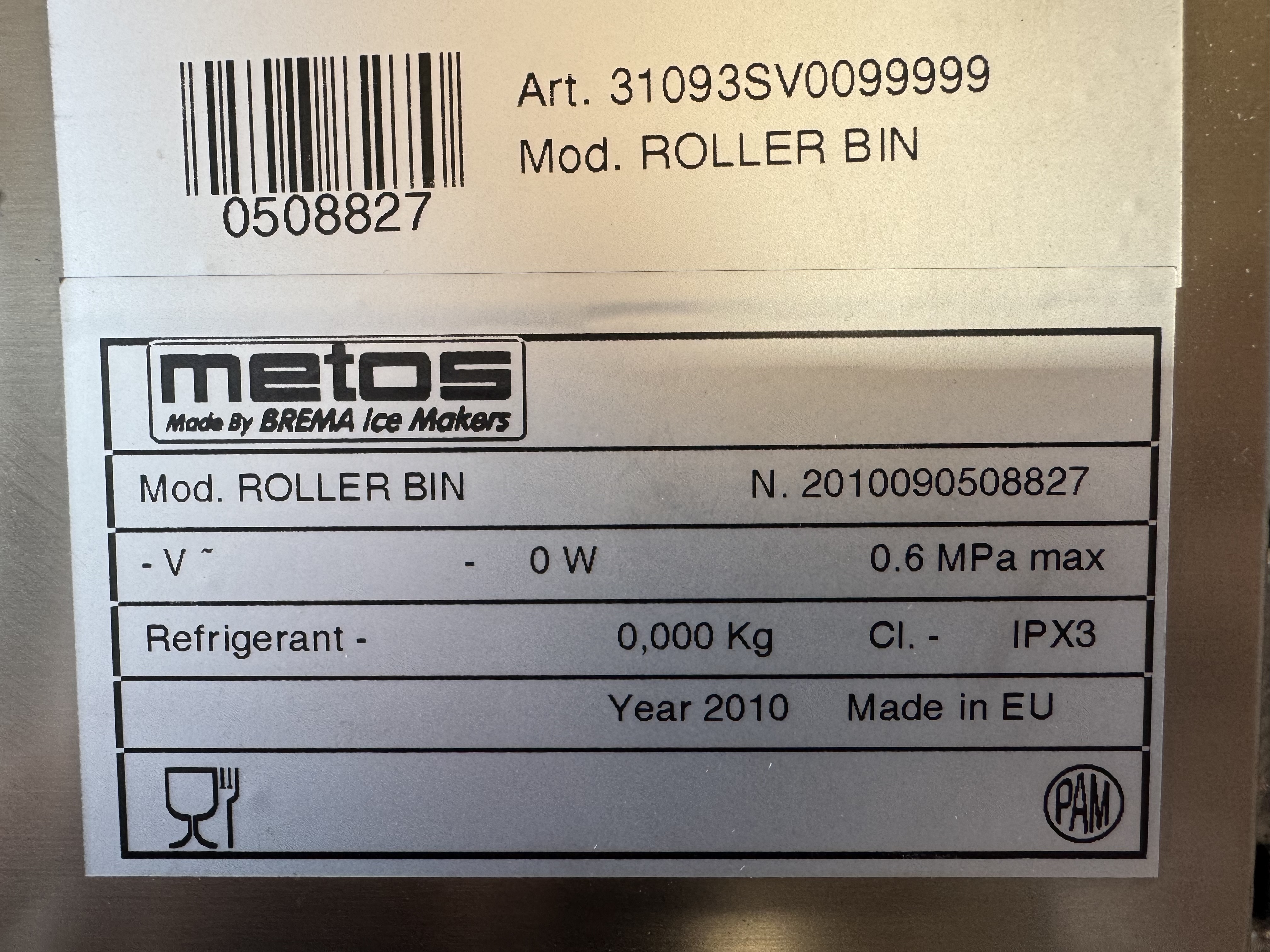 Used Ismaskin Metos G500W-Q och Roller bin#2962