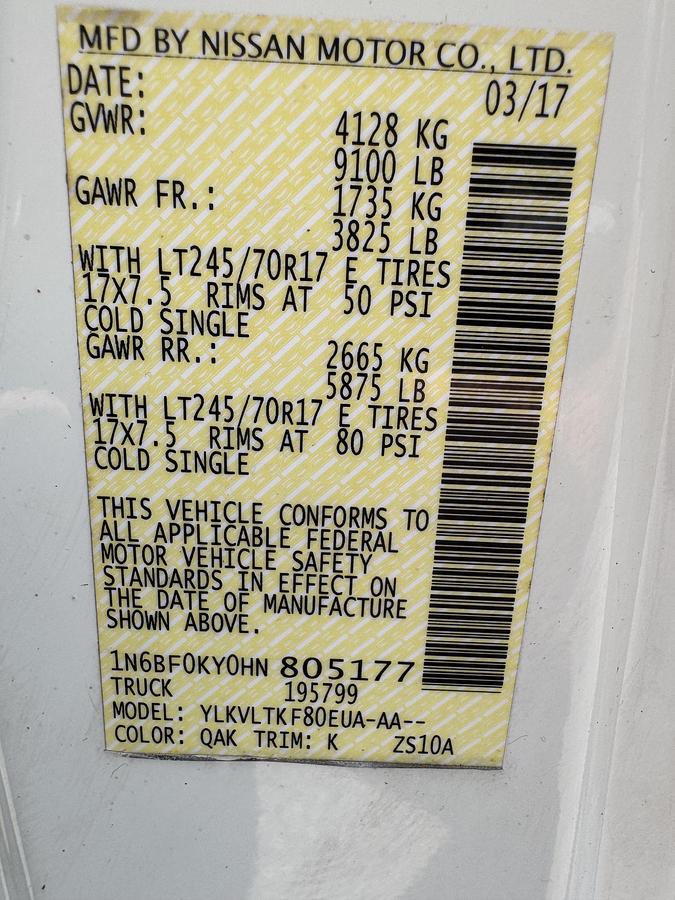 Used 2017 NISSAN NV2500