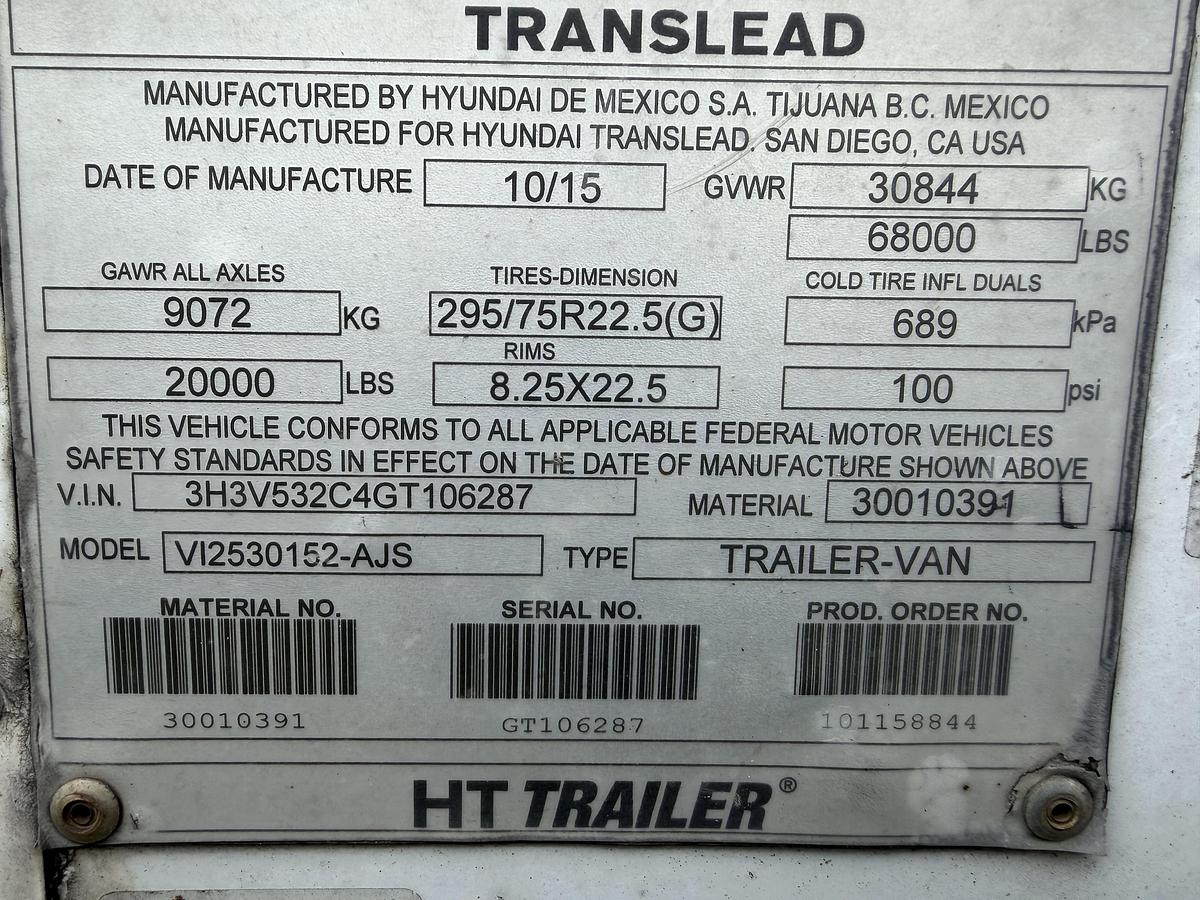 Used 2016 HYUNDAI 53 FT DRYVAN TRAILER