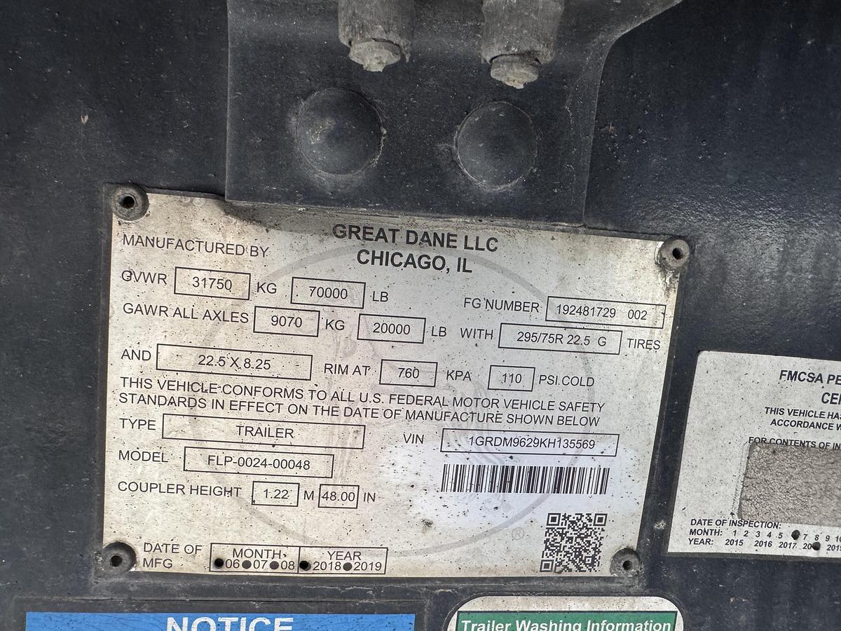 Used 2019 GREAT DANE COMBO FLATBED TRAILER