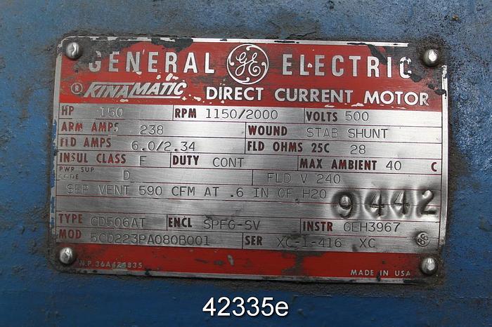 Used General Electric 5CD223PA080B001 DC Motor, 150 Hp, 1150/2000 Rpm, 500 Volts #42335