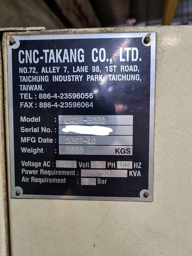 Used 2007 CNC TAKANG LA26-3000 HEAVY DUTY CNC TURNING LATHE MACHINE