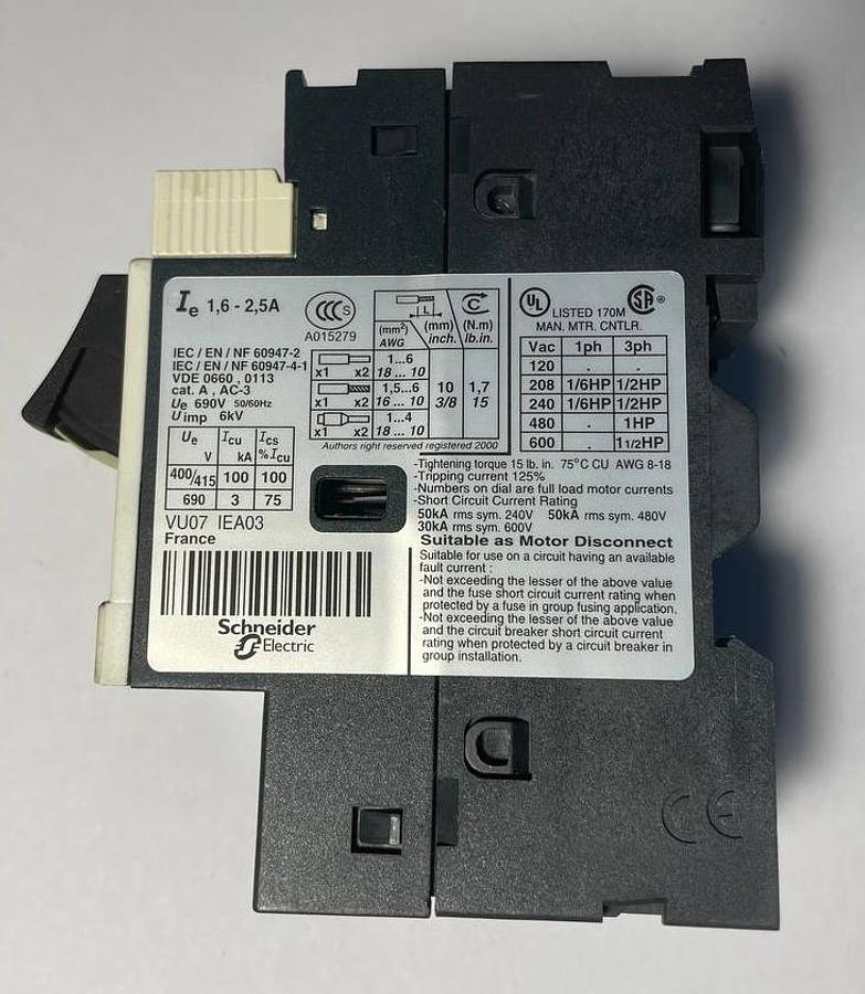 Used 2021 Schneider Electric TELEMECANIQUE GV2ME07 / 1.6 - 2.5А  CIRCUIT BREAKER