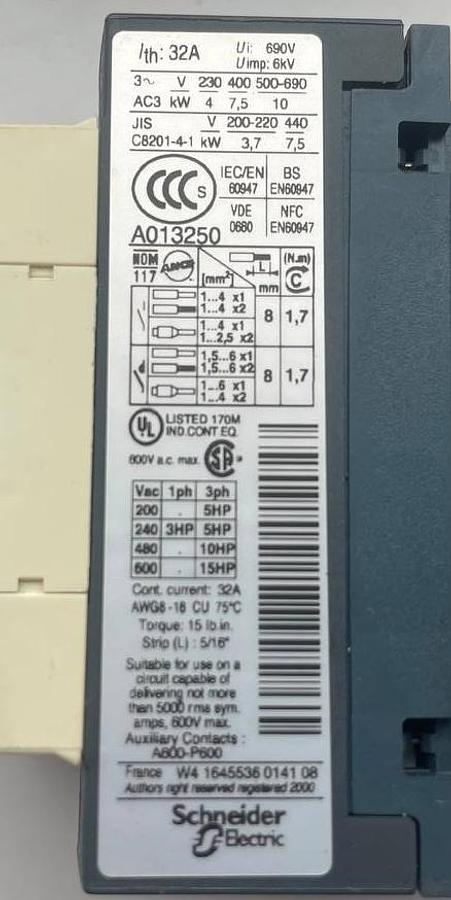 Used Telemecanique TeSys D LC1 D18 Contactor (Schneider Electric)