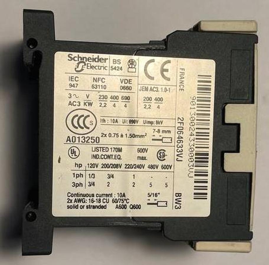 Used Schneider Electric A013250 Telemecanique Contactor 10A
