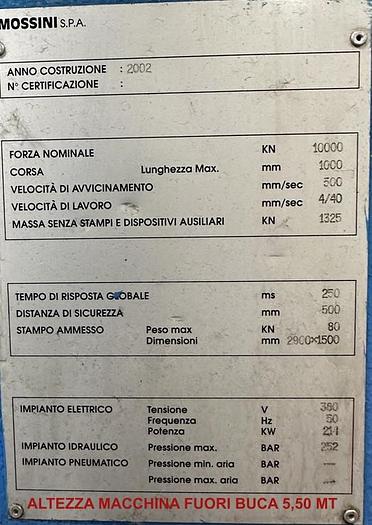 Usato Pressa idraulica doppio montante MOSSINI 1000 ton.